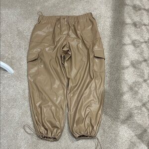 Tan Faux Leather Cargo Pants